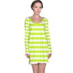 Horizontal Stripes - White and Fluorescent Yellow Long Sleeve Nightdress