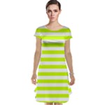 Horizontal Stripes - White and Fluorescent Yellow Cap Sleeve Nightdress