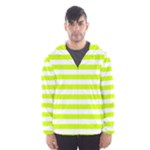 Horizontal Stripes - White and Fluorescent Yellow Hooded Wind Breaker (Men)