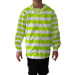 Horizontal Stripes - White and Fluorescent Yellow Hooded Wind Breaker (Kids)