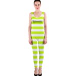 Horizontal Stripes - White and Fluorescent Yellow OnePiece Catsuit