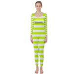 Horizontal Stripes - White and Fluorescent Yellow Long Sleeve Catsuit