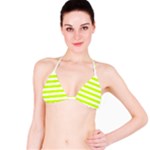 Horizontal Stripes - White and Fluorescent Yellow Bikini Top