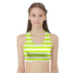 Horizontal Stripes - White and Fluorescent Yellow Women s Sports Bra with Border