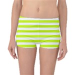 Horizontal Stripes - White and Fluorescent Yellow Boyleg Bikini Bottoms