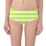 Horizontal Stripes - White and Fluorescent Yellow Mid-Waist Bikini Bottoms