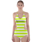 Horizontal Stripes - White and Fluorescent Yellow Cut-Out One Piece Swimsuit