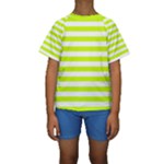 Horizontal Stripes - White and Fluorescent Yellow Kid s Short Sleeve Swimwear