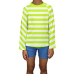 Horizontal Stripes - White and Fluorescent Yellow Kid s Long Sleeve Swimwear