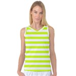 Horizontal Stripes - White and Fluorescent Yellow Women s Basketball Tank Top
