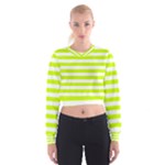 Horizontal Stripes - White and Fluorescent Yellow Women s Cropped Sweatshirt