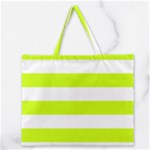 Horizontal Stripes - White and Fluorescent Yellow Zipper Large Tote Bag