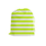 Horizontal Stripes - White and Fluorescent Yellow Drawstring Pouch (L)