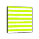 Horizontal Stripes - White and Fluorescent Yellow Mini Canvas 4  x 4  (Stretched)