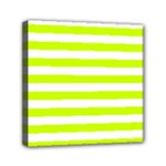 Horizontal Stripes - White and Fluorescent Yellow Mini Canvas 6  x 6  (Stretched)