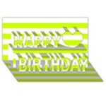 Horizontal Stripes - White and Fluorescent Yellow Happy Birthday 3D Greeting Card (8x4)