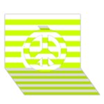 Horizontal Stripes - White and Fluorescent Yellow Peace Sign 3D Greeting Card (7x5)