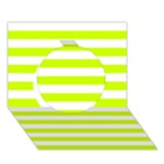 Horizontal Stripes - White and Fluorescent Yellow Circle 3D Greeting Card (7x5)