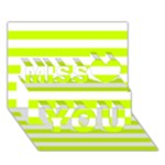 Horizontal Stripes - White and Fluorescent Yellow Miss You 3D Greeting Card (7x5)