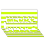 Horizontal Stripes - White and Fluorescent Yellow Merry Xmas 3D Greeting Card (8x4)