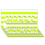 Horizontal Stripes - White and Fluorescent Yellow Happy New Year 3D Greeting Card (8x4)