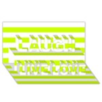 Horizontal Stripes - White and Fluorescent Yellow Laugh Live Love 3D Greeting Card (8x4)