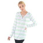 Horizontal Stripes - White and Pale Green Women s Tie Up Tee
