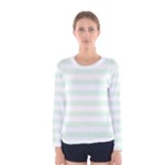 Horizontal Stripes - White and Pale Green Women s Long Sleeve T-shirt
