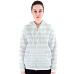 Horizontal Stripes - White and Pale Green Women s Zipper Hoodie