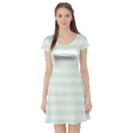 Horizontal Stripes - White and Pale Green Short Sleeve Skater Dress