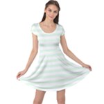 Horizontal Stripes - White and Pale Green Cap Sleeve Dress
