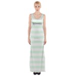 Horizontal Stripes - White and Pale Green Maxi Thigh Split Dress