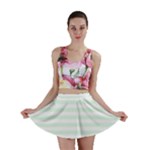 Horizontal Stripes - White and Pale Green Mini Skirt