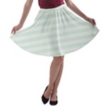 Horizontal Stripes - White and Pale Green A-line Skater Skirt