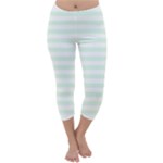 Horizontal Stripes - White and Pale Green Capri Winter Leggings