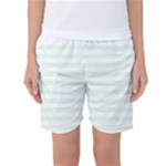 Horizontal Stripes - White and Pale Green Women s Basketball Shorts