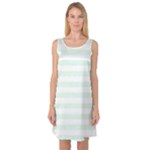 Horizontal Stripes - White and Pale Green Sleeveless Satin Nightdress