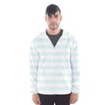 Horizontal Stripes - White and Pale Green Hooded Wind Breaker (Men)