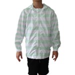 Horizontal Stripes - White and Pale Green Hooded Wind Breaker (Kids)