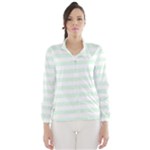 Horizontal Stripes - White and Pale Green Wind Breaker (Women)