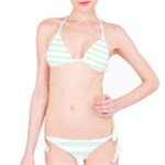 Horizontal Stripes - White and Pale Green Bikini Set