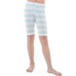 Horizontal Stripes - White and Pale Green Kid s Mid Length Swim Shorts