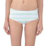 Horizontal Stripes - White and Pale Green Mid-Waist Bikini Bottoms