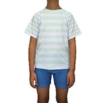 Horizontal Stripes - White and Pale Green Kid s Short Sleeve Swimwear