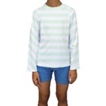 Horizontal Stripes - White and Pale Green Kid s Long Sleeve Swimwear
