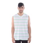 Horizontal Stripes - White and Pale Green Men s Basketball Tank Top