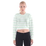 Horizontal Stripes - White and Pale Green Women s Cropped Sweatshirt