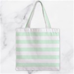 Horizontal Stripes - White and Pale Green Zipper Grocery Tote Bag