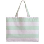 Horizontal Stripes - White and Pale Green Zipper Mini Tote Bag
