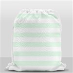Horizontal Stripes - White and Pale Green Drawstring Bag (Small)